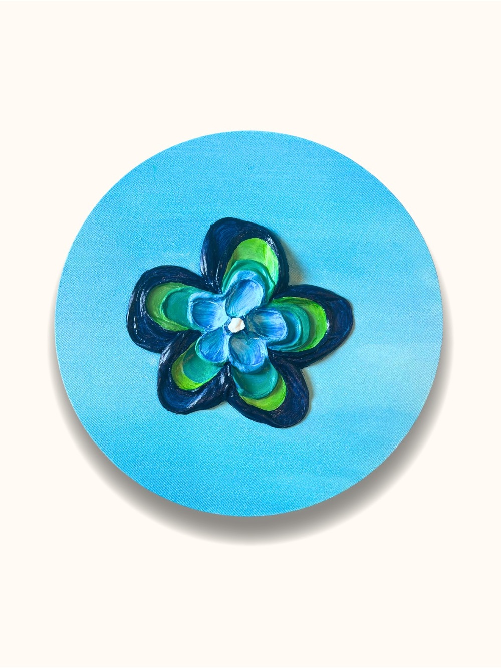 Blue & Green textured 3D Floral Round Canvas Wall Art